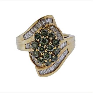 10K Gold White Green Diamond Ring