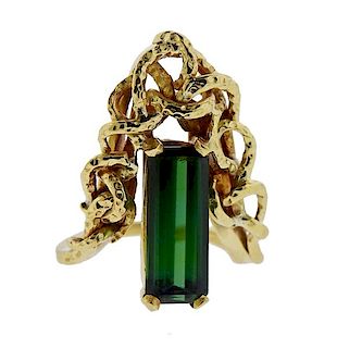 18k Gold Green Tourmaline Ring 