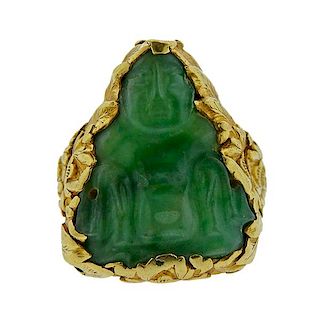 18K Gold Jade Budda Ring