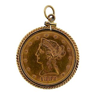 14K Gold 1882 Liberty 10 Dollar Eagle Coin Pendant