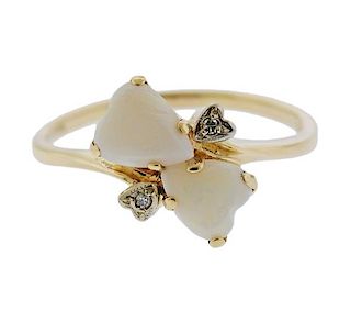 14K Gold Diamond Opal Heart Ring