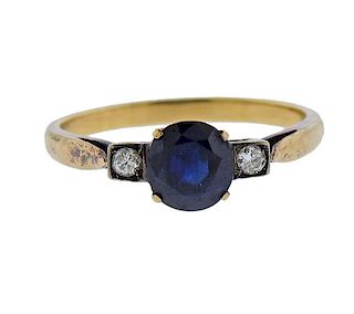 Antique 18K Gold Diamond Sapphire Ring