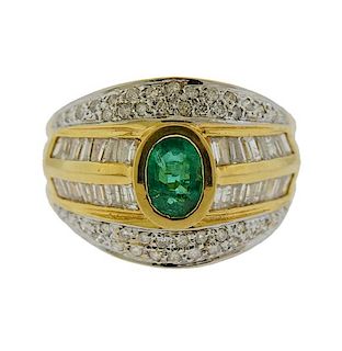 14K Gold Diamond Emerald Ring