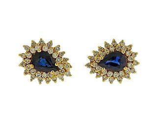 14K Gold Diamond Sapphire Earrings