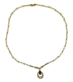 18K Gold Diamond Sapphire Pendant Necklace
