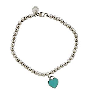 Tiffany &amp; Co Silver Enamel Heart Charm Bracelet