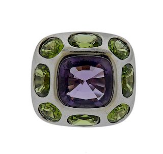 18K Gold Purple Green Stone Ring
