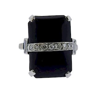 Platinum Diamond Black Stone Ring
