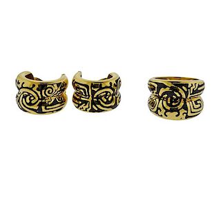 18K Gold Enamel Earrings Ring Set