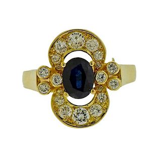 18K Gold Diamond Sapphire Cocktail Ring