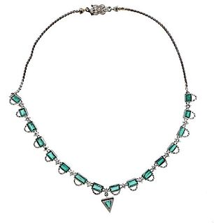 18K Gold Diamond Green Stone Necklace