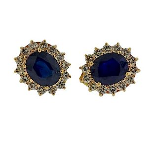 14k Gold Sapphire Diamond Earrings 