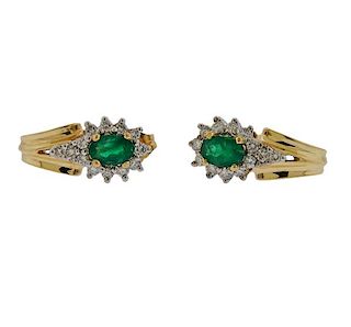 14k Gold Diamond Emerald Earrings 