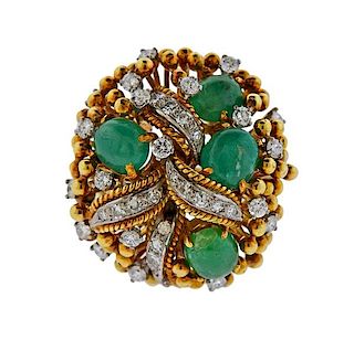 1960s 18k Gold Diamond Emerald Ring 