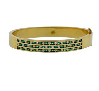 18K Gold Diamond Emerald Bangle Bracelet