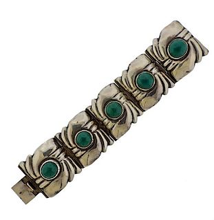 Mexican Sterling Silver Green Stone Bracelet