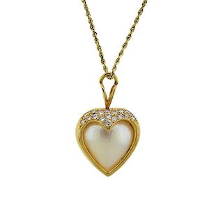 14K Gold Diamond Pearl Heart Pendant Necklace