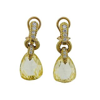 Judith Ripka 14K Gold Diamond Canary Crystal  Earrings