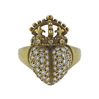 Kieselstein Cord Crown Heart Diamond 18k Gold Ring