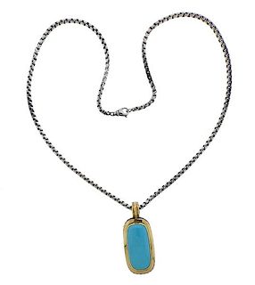 David Yurman 18k Gold Silver Turquoise Pendant Necklace