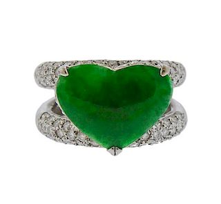 18K Gold Diamond Jade Heart Ring