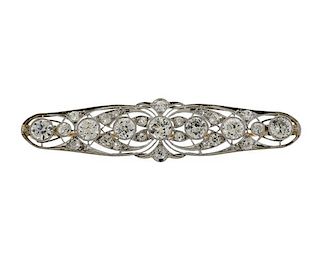 Art Deco Platinum 14K Gold Diamond Bar Brooch Pin