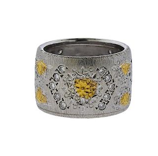 18K Gold Diamond Wide Band Ring 