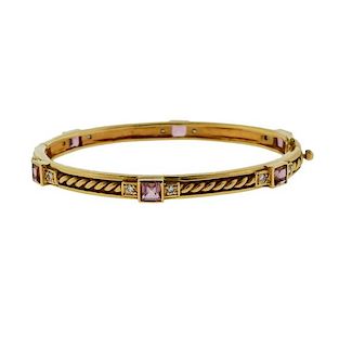 Judith Ripka 18K Gold Diamond Pink Tourmaline Bracelet