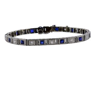 Art Deco 14K Gold Diamond Blue Stone Bracelet