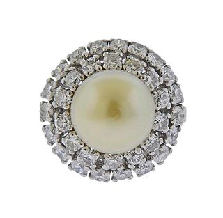18K Gold Diamond Pearl Cocktail Ring