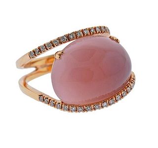 18K Gold Diamond Rose Quartz Cocktail Ring