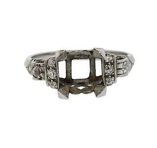 Art Deco Platinum Diamond Engagement Mounting Ring