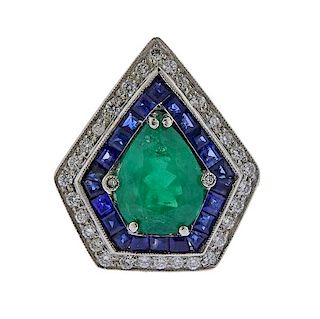 Platinum 2.80ct Emerald Sapphire Diamond Ring 