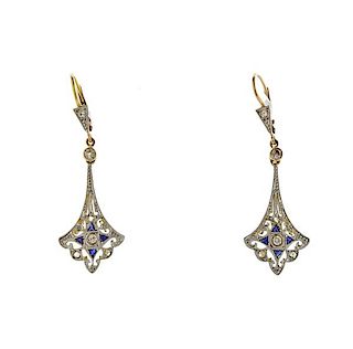Art Deco 14k Gold Platinum Diamond Earrings 