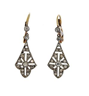 Art Deco 14k Gold Platinum Diamond Earrings 