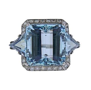 Platinum 27ct Aquamarine Diamond Ring 