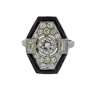 Platinum Diamond Onyx Ring 