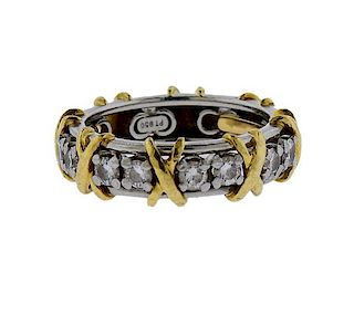 Tiffany &amp; Co Schlumberger Sixteen Stone 18k Gold Platinum Diamond Ring