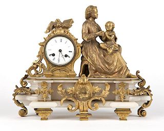 A French gilt-bronze and marble mantle clock