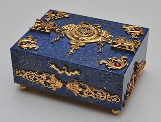 LARGE RUSSIAN SILVER LAPIS BOX WITH STONES