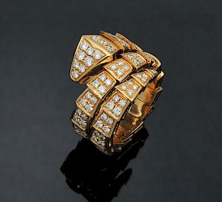 Bulgari Seprenti 18k Yellow Gold Pave Diamond Ring size