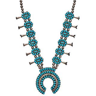 Zuni Coral and Turquoise Reversible Squash Blossom Necklace 