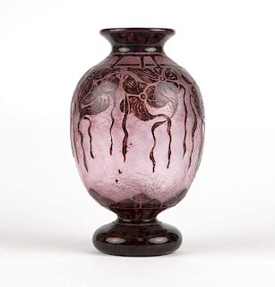 A cameo acid-etched art glass vase