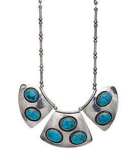 Navajo Silver and Turquoise Necklace 