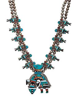 Zuni Inlaid Rainbow Guardian Blossom Necklace Suite 