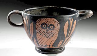 Rare Greek Attic Red Figure Glaux Skyphos w/ Owl