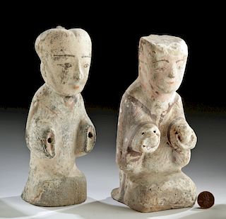 Lot of 2 Chinese Han Dynasty Pottery Female Attendants
