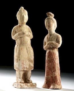 Lot of 2 Chinese Tang Dynasty Pottery Tomb Attendants