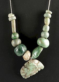 Maya Jadeite Bead Necklace w/ Face Amulet