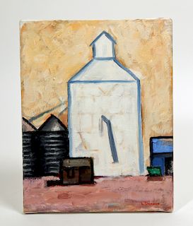 L. Dennis Painting - "Grain Elevator, Burlington" 2004